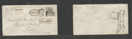 Great Britain. 1873 (22 Oct) Stafford - Portugal, Lisbon (29 Oct) 6d Chestmint Pl 16 Large Corner Letters, Tied Cds Gril - ...-1840 Precursori