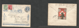Great Britain. 1910 (2 Nov) Post Office Jubilee Stone Newing - Switzerland, Davos (3 Nov) 1d Blue Stat Env + 2 Adtls At - ...-1840 Préphilatélie