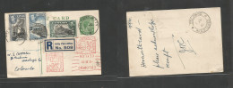 Bc - Ceylon. 1941 (2 June) Jetty PO - Colombo (3 Ju) Registered 3c Green Stat Card + 3 Adtls, Tied Cds + 2 Diff Red Mach - Other & Unclassified