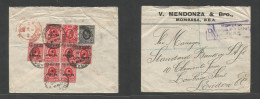 Bc - East Africa. 1919 (7 Nov) Mombasa - London, UK (12 Dec) Registered Comercial Reverse Multifkd Env At 35c Rate, Tied - Autres & Non Classés