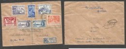 Bc - Falkland Islands. 1952 (1 Jan) Stanley - Spain, San Sebastian (26 March 1952) Registered Airmail Multifkd Env Trip - Other & Unclassified