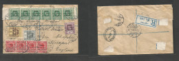 Bc - Togo. 1920 (27 Apr) Anglo French Occup. Lome - England, Stockport (21 May) Registered Massive Multifkd Env, Reverse - Other & Unclassified