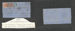 Greece. 1869 (26 Aug) Liverpool, UK - Pirens (21 Aug, Gregorian) Stampless EL With Contains, Various Tax Marks + "F.54" - Andere & Zonder Classificatie