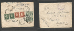 Greece. 1939 (22 July) Kavalla - Nigeria, Ibadan, West British Africa (31 July) Reverse Multifkd Envelope, Tied Cds, Tra - Other & Unclassified