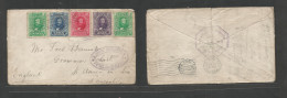 Honduras. 1903 (6 Ene) TPO, Cortes - England, Lancs, St. Armes. Multifkd Color Fkd Env At 15c Rate, Tied Town Name Grill - Honduras