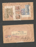 Hungary. 1925 (3 Aug) Budapest - USA, CA. Santa Ana (20 Aug) Via Chicago. Registered Reverse Multifkd Envelope, Tied Cds - Other & Unclassified