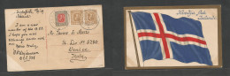 Iceland. 1919 (15 Sept) Siglufirdi - Italy, Venice. Multifkd Flag Card, Depart Cds At 10 Aux Rate. Nice Usage + Village - Andere & Zonder Classificatie