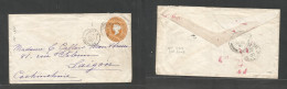 India. 1900 (14 Dec) Pondichery - Indochina, Saigon (25 Dec) 2a 6p Yellow Embossed QV Stat Env, Cds French Pqbt Ligne N - Autres & Non Classés