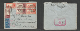 India. 1940 (3 Jan) Naval Officer Mail. Bombay - England, Kent, Sheeness. Air Multifkd Envelope Tied Cds + Special Red N - Other & Unclassified