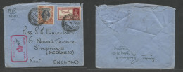 India. 1940 (17 Apr) Naval Office Mail. Bombay - England, Kent, Sherness. Air Multifkd Env, High Rate, Tied Cds + Red Sp - Sonstige & Ohne Zuordnung