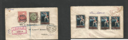 Latvia. 1921 (1 Febr) Lepaja - England, Hull (6 Feb) Registered Multifkd Ovptd Issue Front + Reverse Envelope Tied Cds + - Lettland