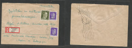 Latvia. 1944 (16 July) Nazi Occup, Lutrini - Riga (17 July) Hitler Ovptd Issue Multifkd Registered Usage. Arrival Cachet - Letland