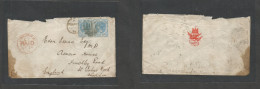 Malaysia. 1874 (Feb 19) Straits Settlements, Penang - London, Finchley, UK (24 March) Multifkd Env 12c Blue Pair, Tied D - Malesia (1964-...)