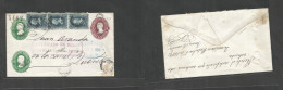 Mexico - Stationery. 1882 (30 Sept) DF - Queretano (Oct 1) 5c Brown Red Lilac Name District + Vert Strip Of Three 25c Bl - Messico