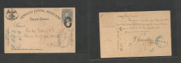 Mexico. 1887 (7 Oct) Celaya - DR (8 Oct) 5c Blue Medalion Stat Card "C" Figurative Cachet + Oval Blue Ds Depart Alongsid - México