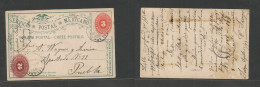 Mexico - Stationery. 1893 (22 Aug) Jalapa - Puebla. SPM 3c Vermelion Large Numeral Stat Card + 3c Red Adtl Inverted Prin - Mexico