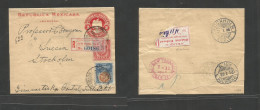 Mexico - Stationery. 1903 (4 Aug) DF - Sweden, Stockholm (21 July 03) Via NYC. Registered 2c Red Complete Stat Wrapper + - Mexico