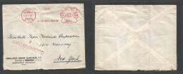 Dutch Indies. 1940 (27 June) Soerabaja - USA, NYC. Comercial Machine Fkd Sea Mail Route Depart Censored Envelope. N.I. H - Indes Néerlandaises