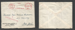 Dutch Indies. 1940 (27 June) Soerabaja - USA, NYC. Comercial Machine Fkd Sea Mail Route Depart Censored Envelope. N.I. H - Nederlands-Indië