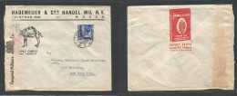 Dutch Indies. 1940 (18 Aug) Medan - USA, NYC. Comercial Cancel Illustrated Front + Reverse Single 50 Blue Fkd Envelope, - Nederlands-Indië