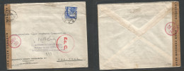 Dutch Indies. 1941 (9 May) Batavia - USA, NYC. Single 15c Fkd Comercial Envelope, Sea Mail Route, Depart Censor + Specia - Nederlands-Indië