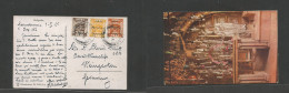 Delcampe - Palestine. 1925 (3 Febr) Jerusalem - Germany, Weingarten. Tricolor Multifkd Ppc, Three Languages Ovptd Usage, Tied Cds. - Palestina