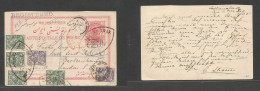 Persia. 1905 (6 Dec) Sultanabad - London, UK, Beckenhan. Registered Multifkd Ovptd Stationary Card, Transited And Cachet - Iran