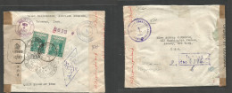 Persia. 1943. Teheran - USA, Albany, NY (4 Nov) Registered Reverse Multifkd Envelope With Depart Censor Label + Cachet A - Irán