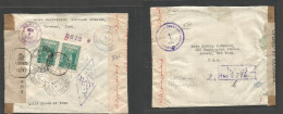 Persia. 1943. Teheran - USA, Albany, NY (4 Nov) Registered Reverse Multifkd Envelope With Depart Censor Label + Cachet A - Iran