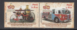 2010 Peru Volunteer Firefighters Fire Trucks  Complete Pair MNH - Peru