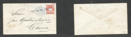 Peru. 1886. GPO - Casma. 10c, Vermilion Embossed Stationary Blue Ovptd Envelope, Habilitada + "fuera De Valija" Stline. - Peru