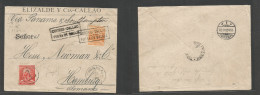 Peru. 1900 (2 July) Callao - Germany, Hamburg (2 Aug) Comercial Fkd Env At 20c + 2c + Taxed Adtls, Tied "Correo Callao/ - Perú
