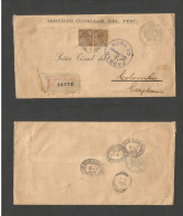 Peru. 1919 (Abril) Lima - Ceylon, Colombo, Indian Ocean (July 8) Consular Mail Via NYC Transited Reverse + Official Fkd - Peru