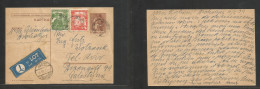 Poland. 1939 (6 May) Drohobycz - Palestine, Tel Aviv. Via Warsaw (7 May) LOT Airlines. Multifkd 15sl Brown Stat Card, Cd - Otros & Sin Clasificación