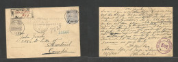 Portugal-Angra. 1909 (27 Aug) Topo - Canada, Montreal Via Angra - Boston, Mass (27 Sept) Registered 20r Lilac Stat Card - Otros & Sin Clasificación