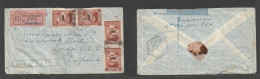 Portugal-Mozambique. 1947 (24 Febr) Xinavane - England, London. Registered Air Multifkd Ovptd Issue Envelope. Reverse Tr - Altri & Non Classificati