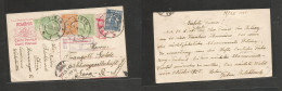 Romania. 1925 (22-23 July) Sibiu - Germany, Gera (27 July) Registered Illustrated Multifkd Stat Card + 4 Adtls, Tied Cds - Autres & Non Classés