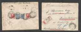 Russia. 1913 (25 July) Vierjbrik - Belgium, Anvers (10 Aug) Reverse Registered Multifkd Envelope Mixed Issues. VF + Brit - Andere & Zonder Classificatie