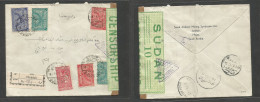 Saudi Arabia. 1941 (18 Febr) Djeddah - SUDAN, Wadi Halfa (13 Feb) Via Port Sudan, TPO Sudan. Reverse Cds. Registered Mul - Arabia Saudita