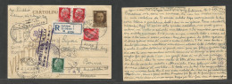 Slovenia. 1943 (16 Febr) Italy Postal Admin, Lubiana - Switzerland, Bern (21 Febr) Registered 30c Brown Multifkd Stat Ca - Slowenien