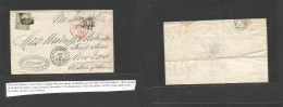 E- I Republica. 1874 (30 Oct) 150º Cadiz - USA, Nueva York, Carta Con Contenido Franqueo 1 Pta Verde Balanza Matasello R - Autres & Non Classés