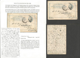 Cuba. 1898 (24 Aug) US - SPAIN War. Santiago De Cuba - London, UK. An Extremelly Early US 2c Blue Stationary Card Milita - Otros & Sin Clasificación