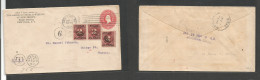 Cuba. 1901 (10 Jan) USA, NYC - Habana. US 2c Red Stat Env Poste Print. American Steel, Taxed + Arrival Cuba Ovptd (x3) P - Other & Unclassified