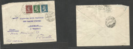 Syria. 1924 (10 Dec) France Overprinted. Alep - Italy, Schio, Veneto (25 Dec) Tricolor Tied Cds Multifkd Envelope, Fwded - Syria