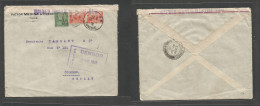 Tunisia. 1915 (26 Apr) WWI. Tunis - Colombo, Ceylon, Indian Ocean (9 May 1915) Comercial Multifkd Envelope, Arrival Brit - Tunisia (1956-...)