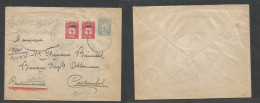 Turkey. C. 1908. Pera - Castambul. Registered Local 1pi Blue Stationary Envelope + 2 Red Ovptd Adtl Stamps, Tied Cds + R - Sonstige & Ohne Zuordnung