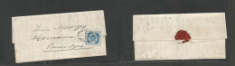 Uruguay. 1862 (25 June) Montevideo - Buenos Aires, Argentina (26 June) EL With Full Text Fkd 120c Blue Large Margin Tied - Uruguay