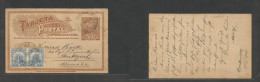 Uruguay. 1900 (8 March) Montevideo - Germany, Stuttgart. 2c Brown / Yellow Stat Card + 2 Adtls, Tied Cds. VF. - Uruguay