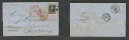 Usa. 1867 (1 June) New Orleans - France, Bordeaux (19 June) E. Fkd 15c Black Lincoln, Tied Fancy Cork + Cds Via NY Paid - Other & Unclassified