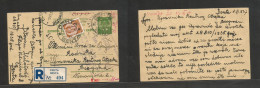 Yugoslavia. 1937 (5 Nov) Senta - Belgrade (5 Nov) Registered + Adtl 1 Dinar Green Stat Card + R-label. Airmail + Various - Altri & Non Classificati